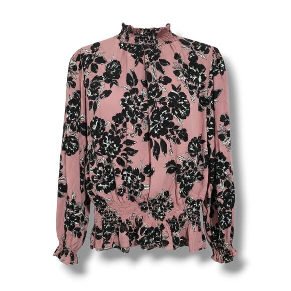 Adrienne Vittadini Pink Floral Smocked Long Sleeve Blouse – Size Large - Picture 1 of 8